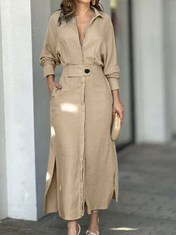 Elegant Long-Sleeve Simple Shirt Dress