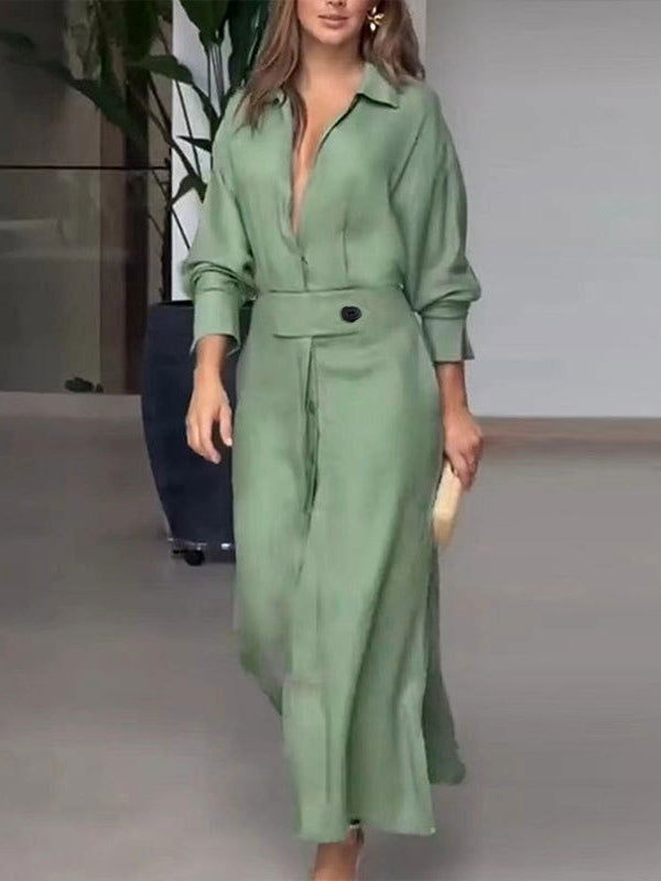 Elegant Long-Sleeve Simple Shirt Dress
