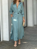 Elegant Long-Sleeve Simple Shirt Dress
