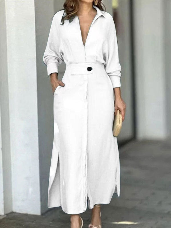 Elegant Long-Sleeve Simple Shirt Dress