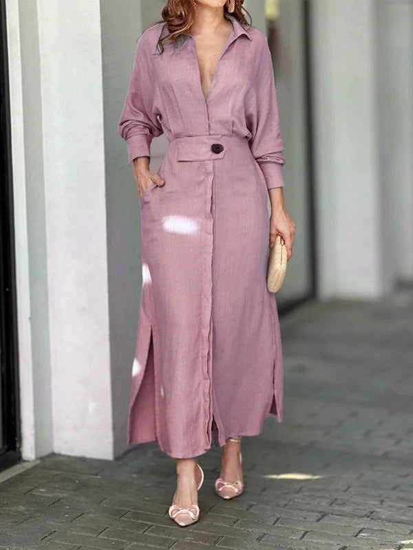 Elegant Long-Sleeve Simple Shirt Dress