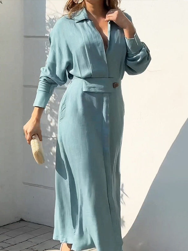 Elegant Long-Sleeve Simple Shirt Dress