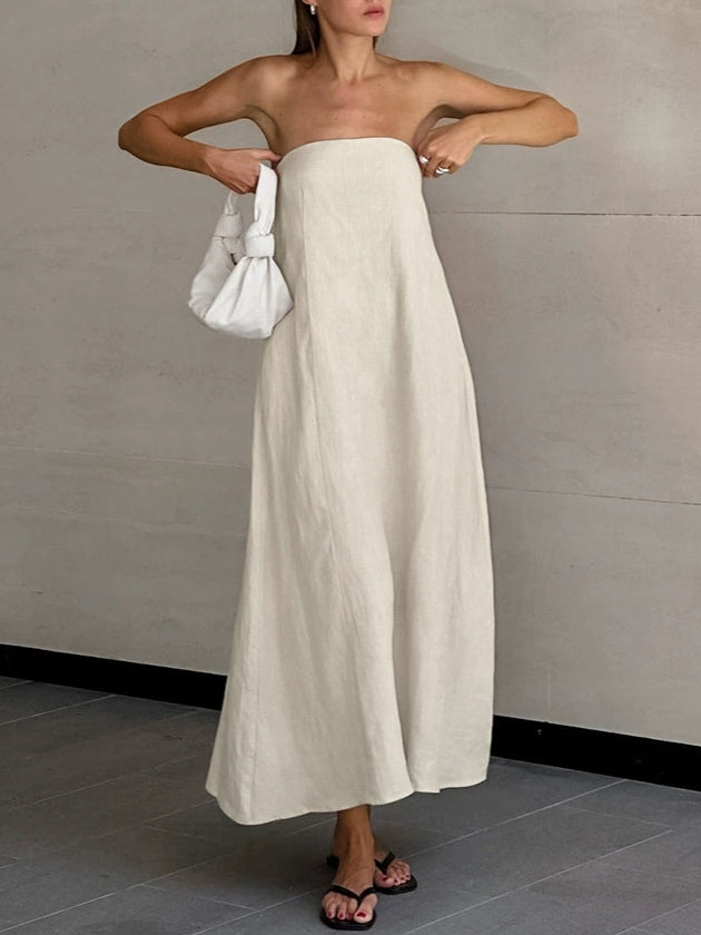 Strapless Linen A-Line Maxi Dress