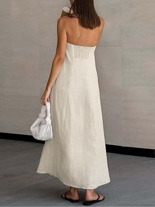 Strapless Linen A-Line Maxi Dress