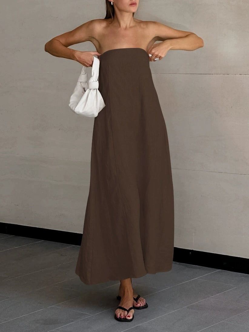 Strapless Linen A-Line Maxi Dress