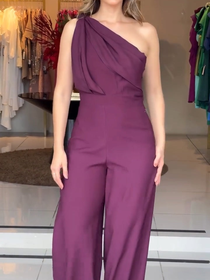 One-Shoulder Purple Jumpsuit