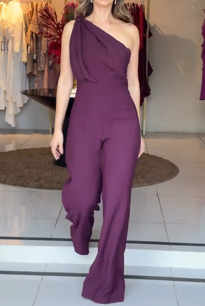 One-Shoulder Purple Jumpsuit