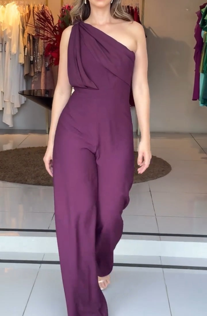 One-Shoulder Purple Jumpsuit