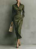 Military Green Cotton Blend Maxi Dress
