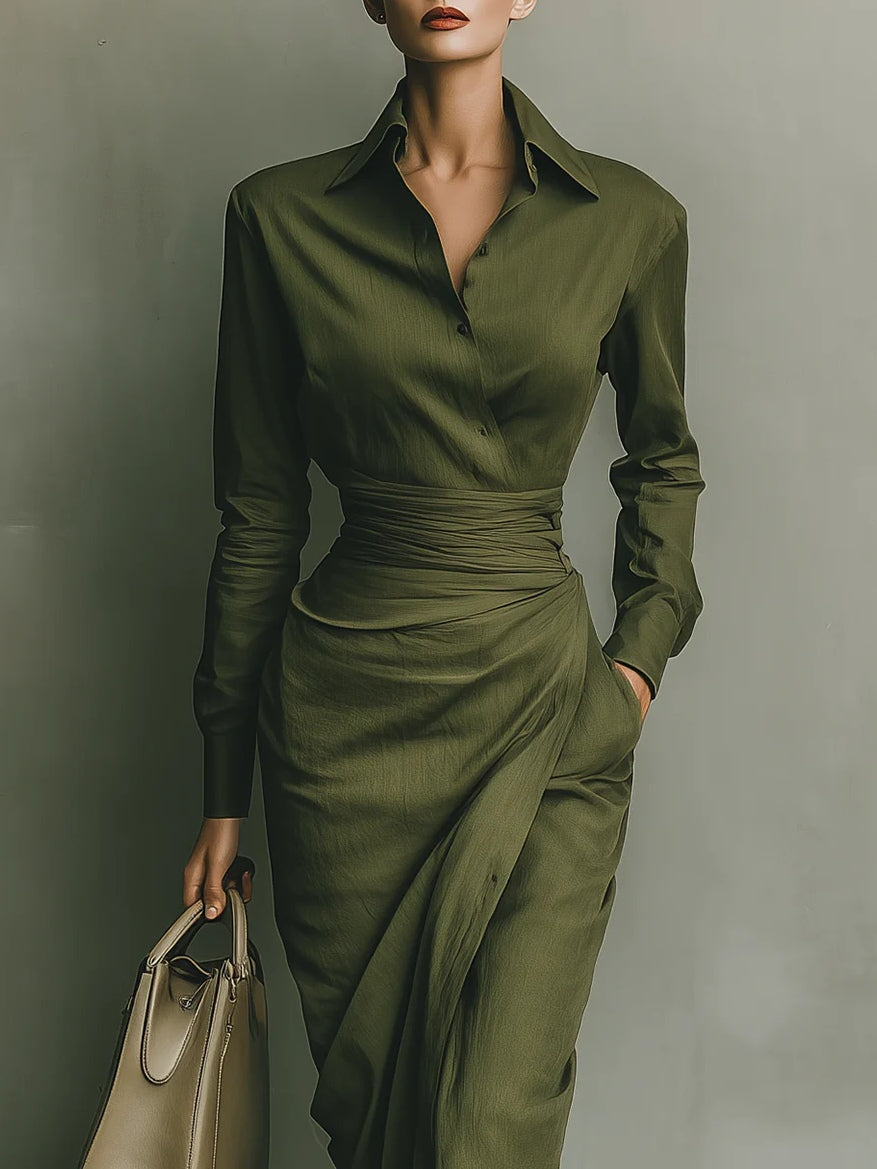 Military Green Cotton Blend Maxi Dress