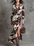Vintage maxi shirt dress with cow print