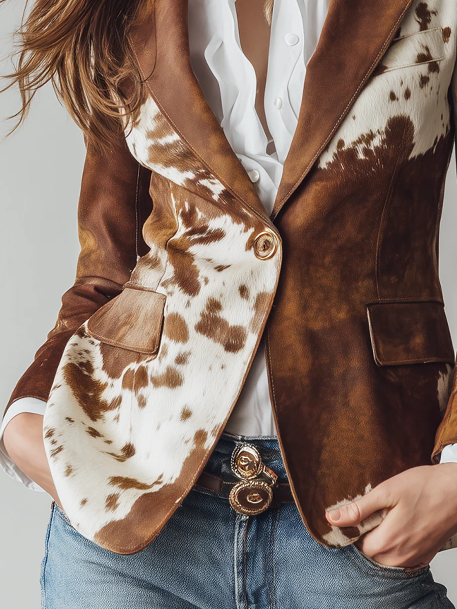 Brown Retro Cow Print Jacket