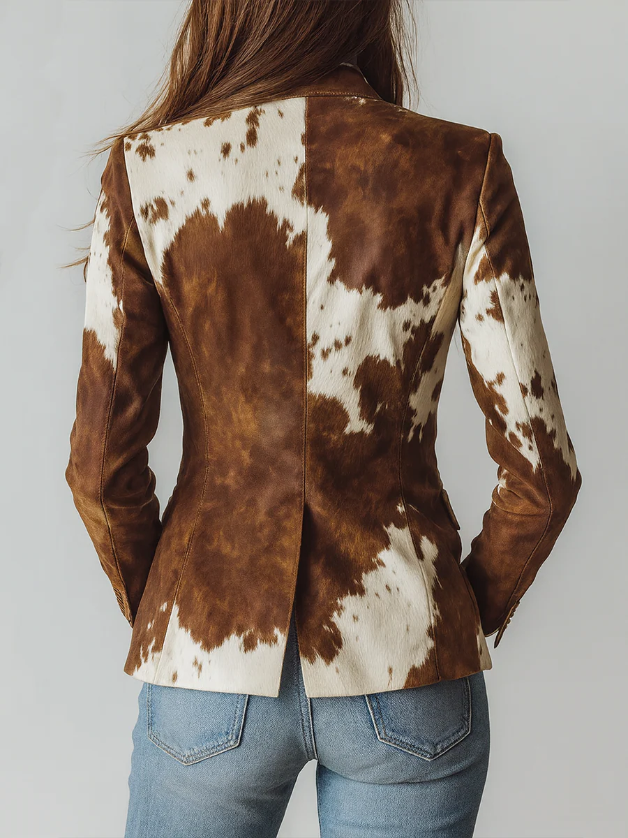 Brown Retro Cow Print Jacket