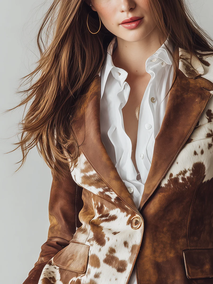 Brown Retro Cow Print Jacket