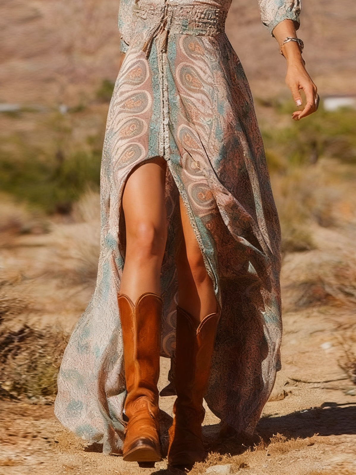 Maxi Dress with Slit in Western Boho Style