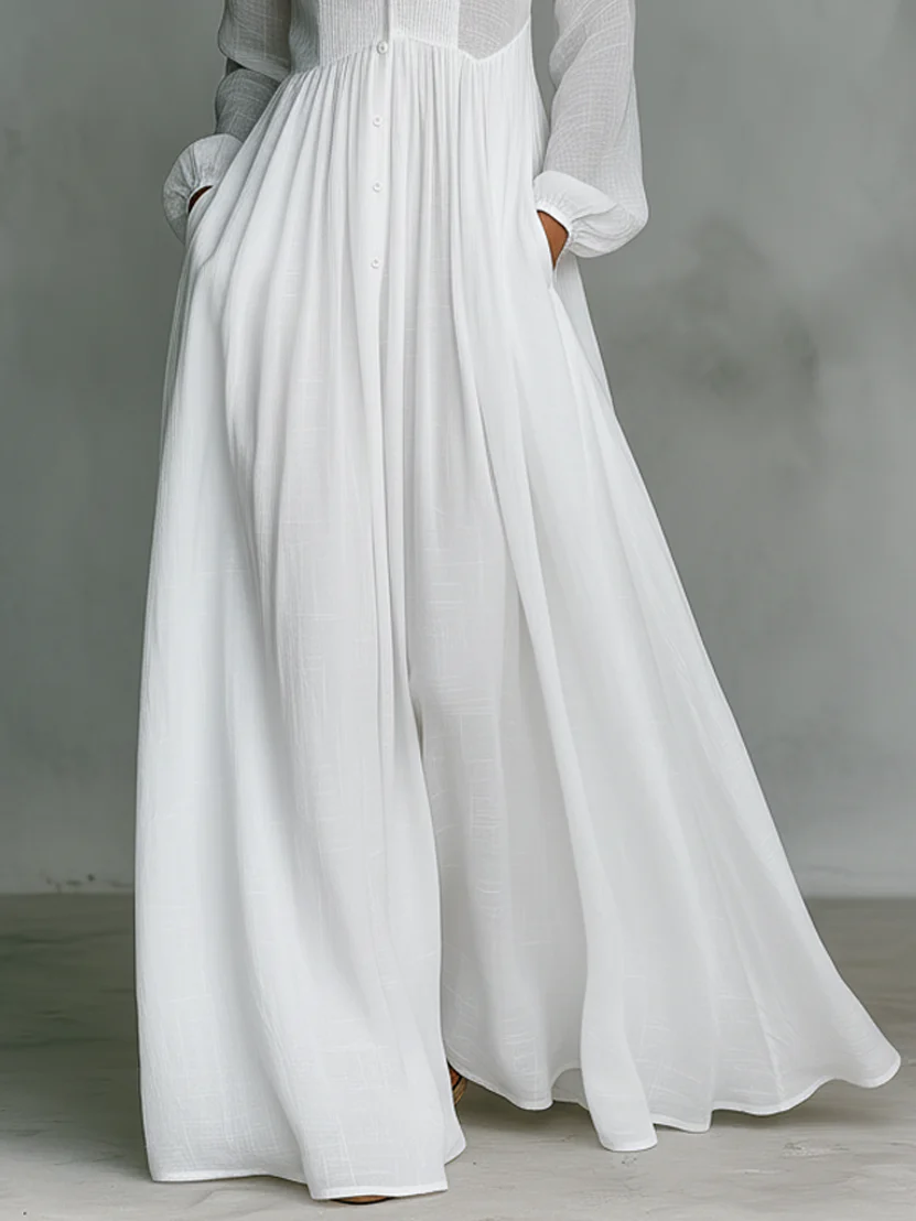 Minimalist Patchwork Single-Breasted Stand-Up Collar Long-Sleeved Dress