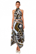 Yvette Black Abstract Print Halterneck Crop Top & Skirt Set