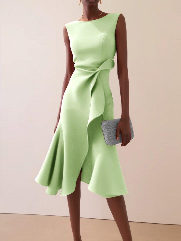 Elegant Sleeveless Midi Dress with Ruched Waist Twist – Day to Night