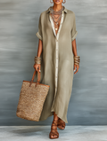 Women's Minimalist Short-sleeved Shirt Maxi Dress