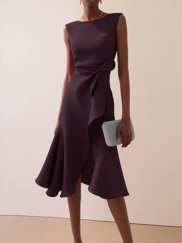Elegant Sleeveless Midi Dress with Ruched Waist Twist – Day to Night
