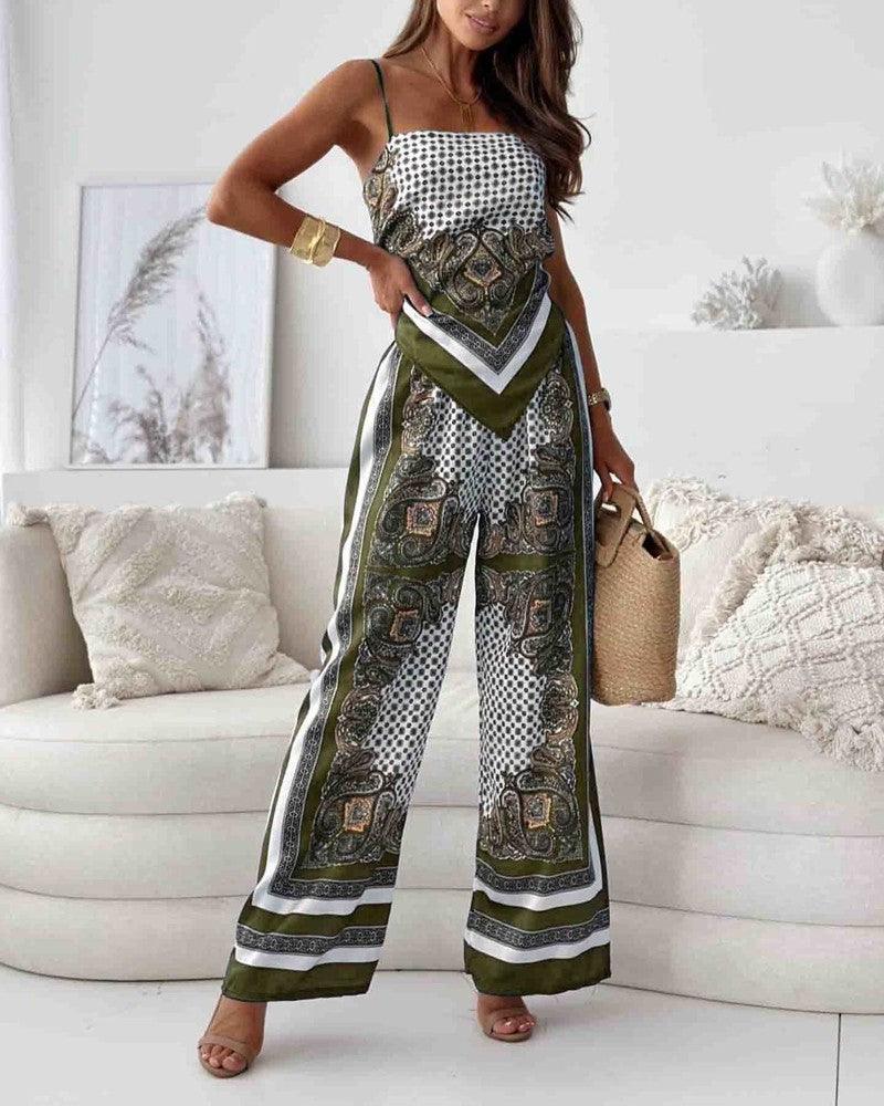 Two-Piece Vest and Pants Set with Print and Laces