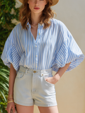 Blue and White Striped Short Sleeve Resort Shirt