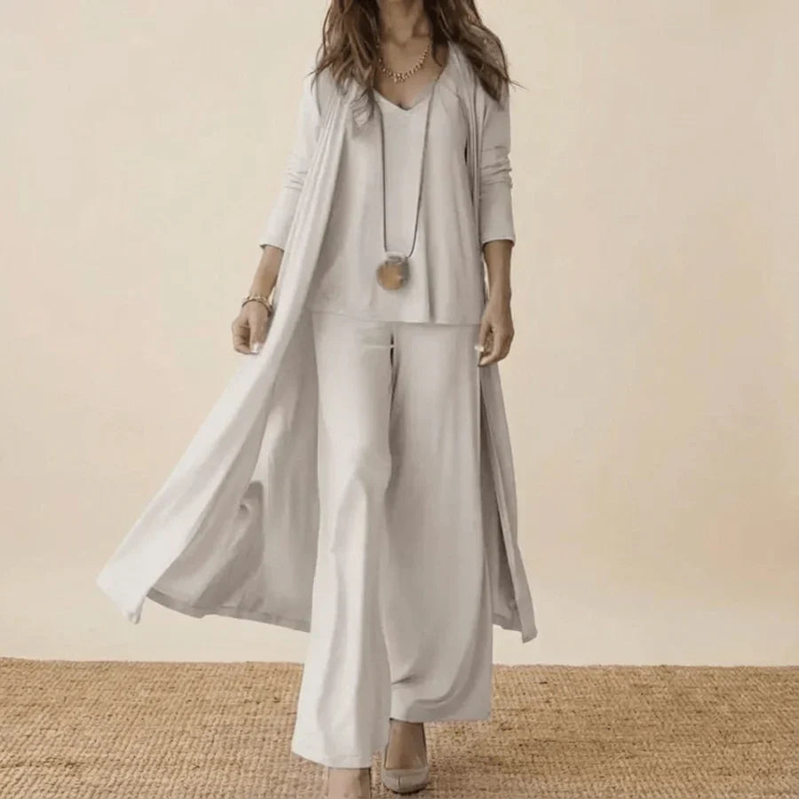 Raquel | Soft Three-Piece Set with Tunic and Wide-Leg Pants