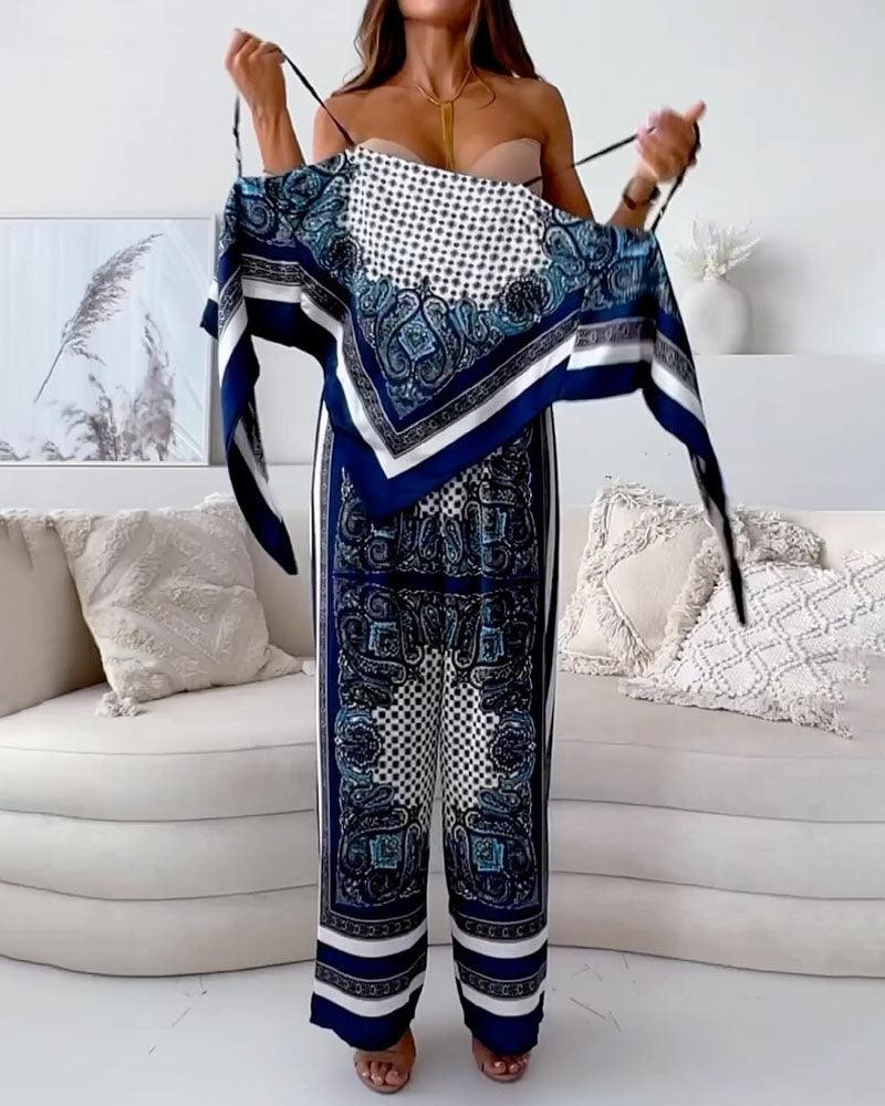 Two-Piece Vest and Pants Set with Print and Laces