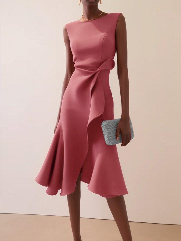 Elegant Sleeveless Midi Dress with Ruched Waist Twist – Day to Night