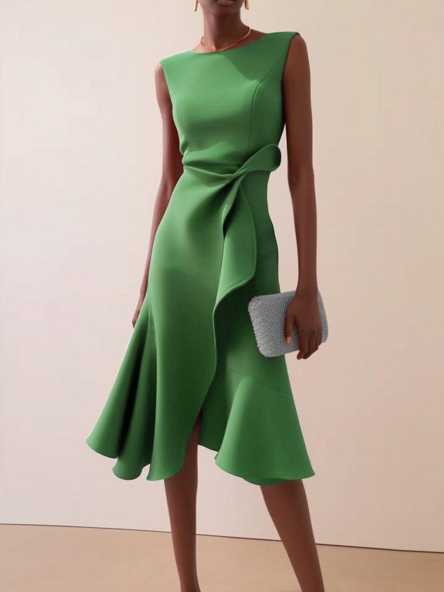 Elegant Sleeveless Midi Dress with Ruched Waist Twist – Day to Night