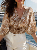 Zebra Print Three-Quarter Sleeve Flowy Vacation Top