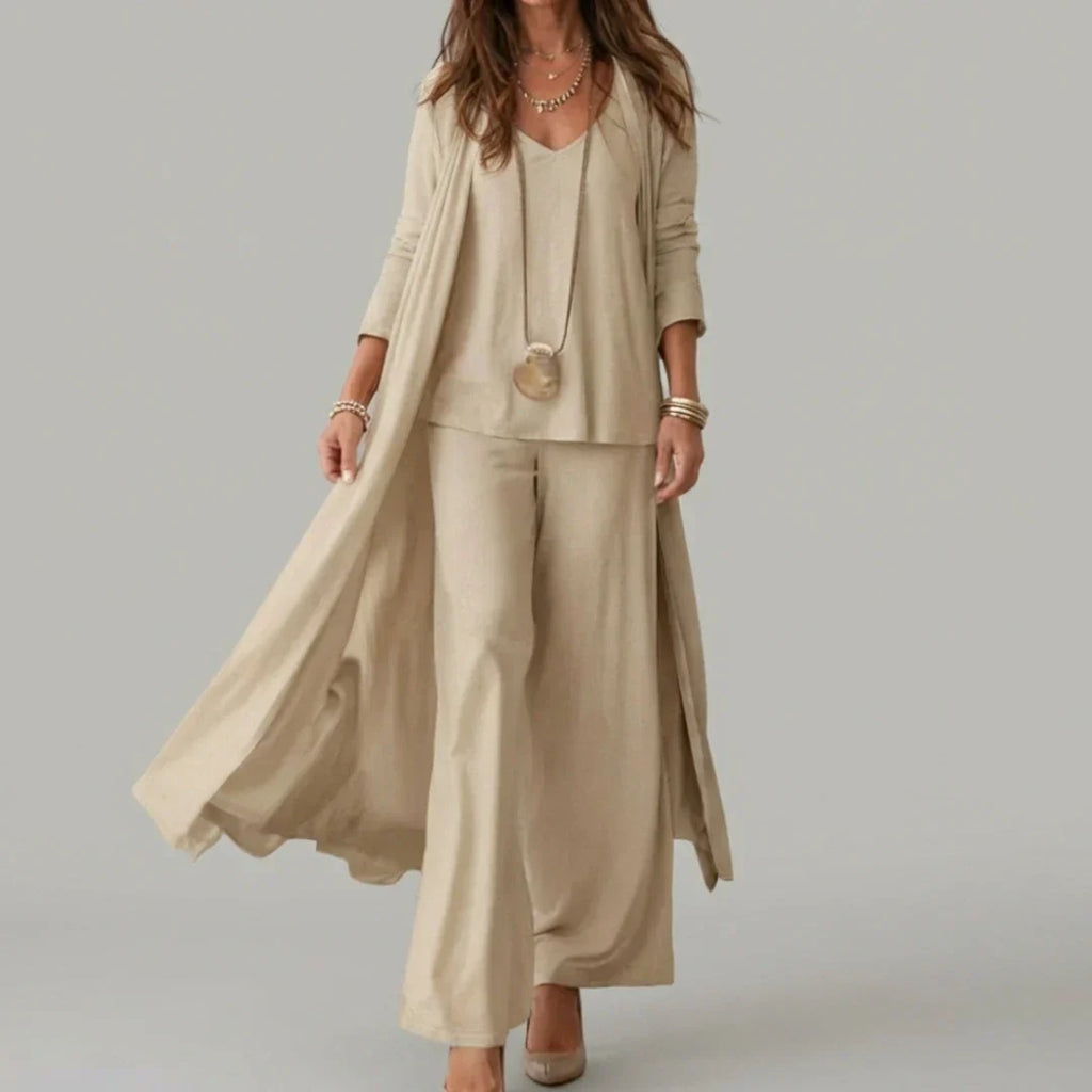 Raquel | Soft Three-Piece Set with Tunic and Wide-Leg Pants