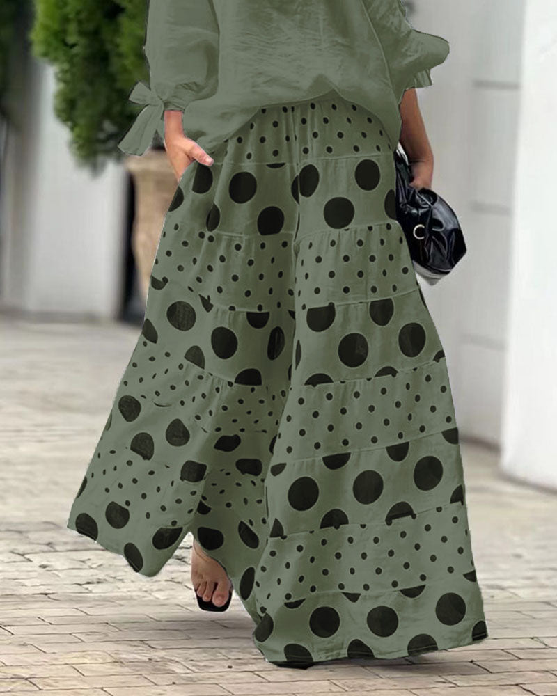 Casual Two-Piece Set with Off-the-Shoulder Top and Printed Pants