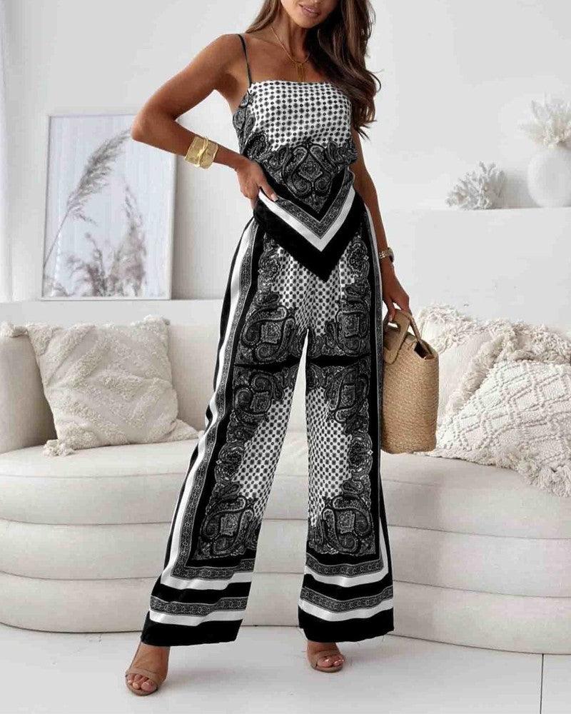 Two-Piece Vest and Pants Set with Print and Laces