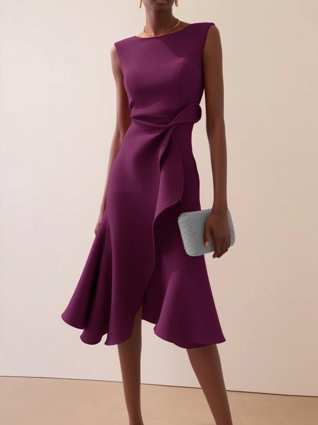 Elegant Sleeveless Midi Dress with Ruched Waist Twist – Day to Night