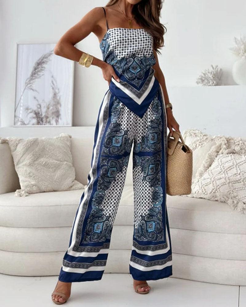 Two-Piece Vest and Pants Set with Print and Laces