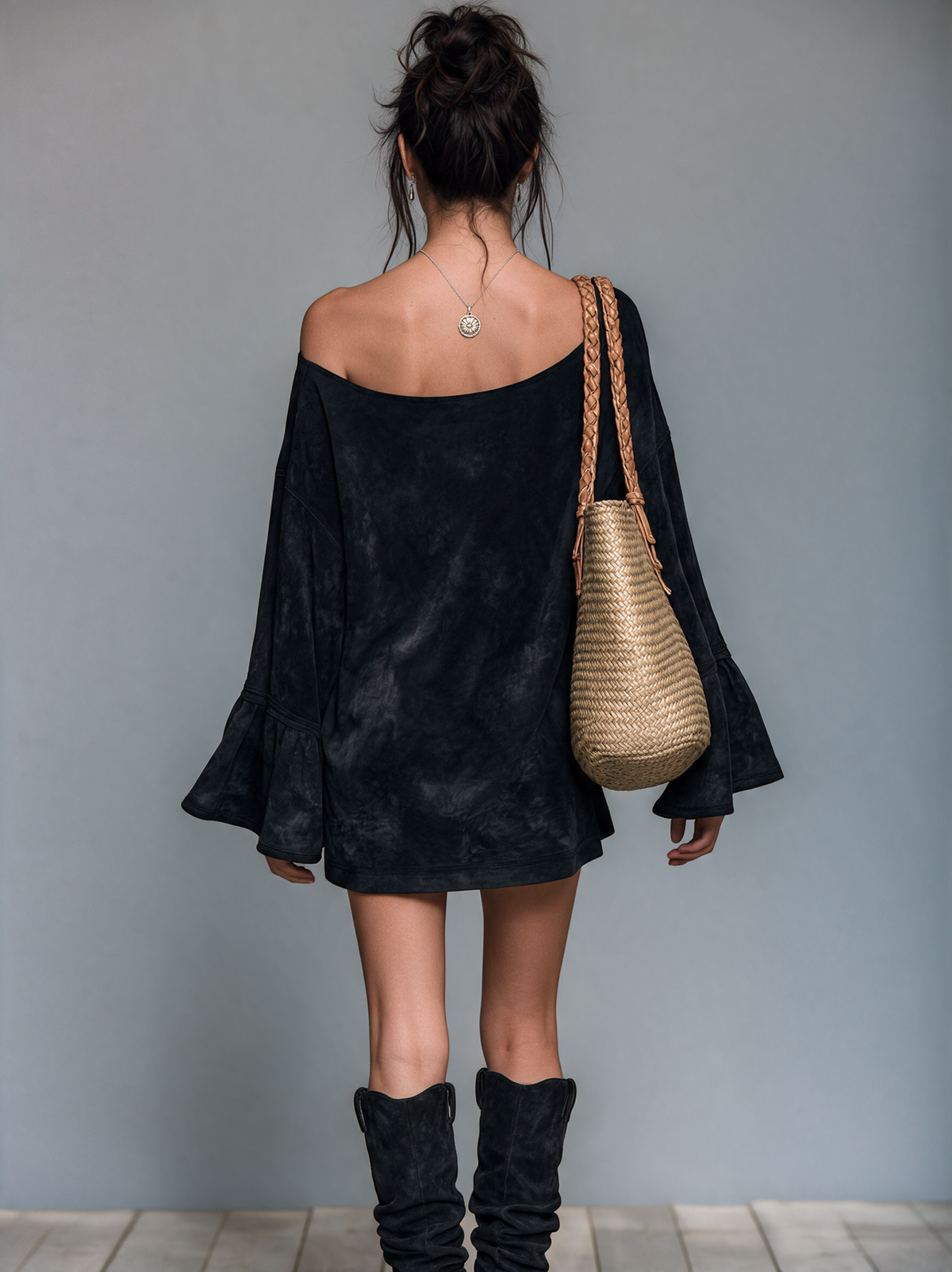 Women's Vintage-style Faux Suede Shift Dress With Star Sequin Appliqué MDZ0313I0WY