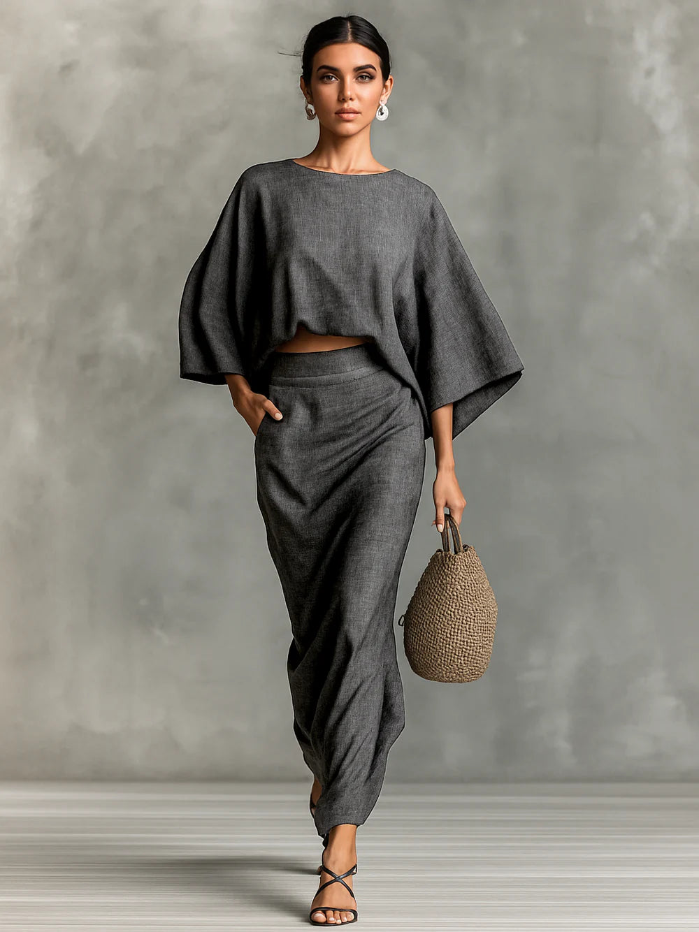 Selene | Two-Piece Set with Maxi Skirt and Batwing Sleeves
