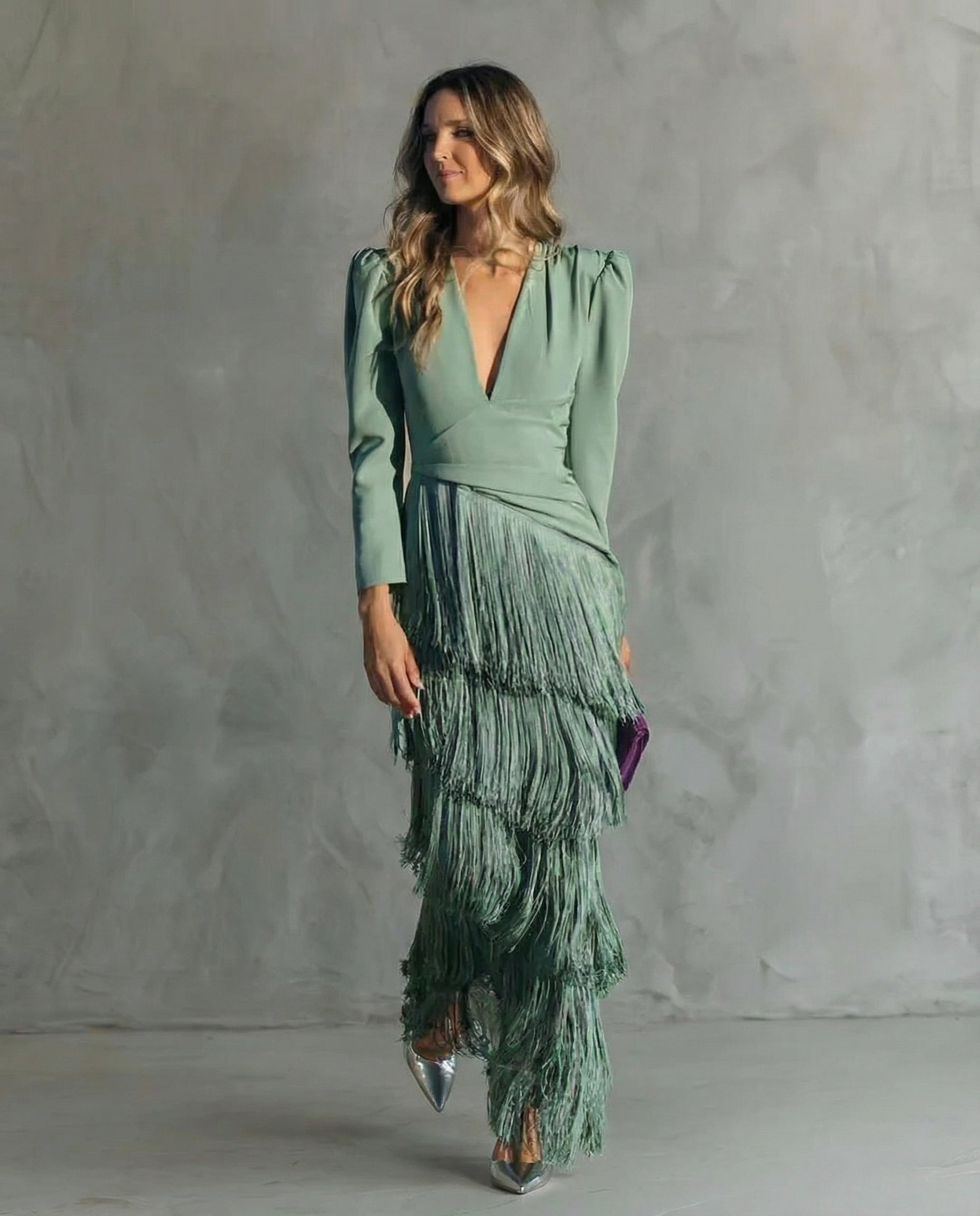 Alessia | Abito midi elegante con maniche a frange