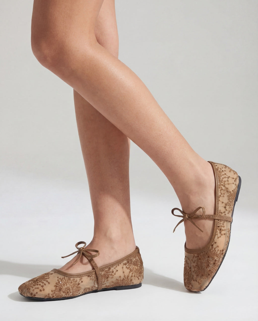 Lace Ballerina Flat - Brown
