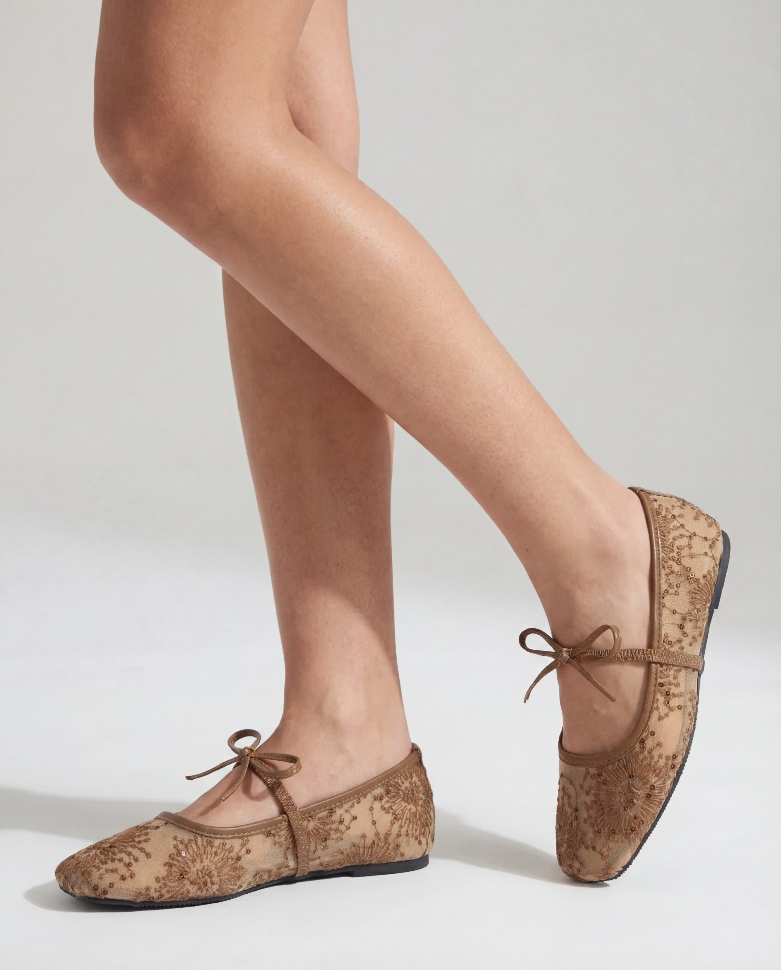 Lace Ballerina Flat - Brown