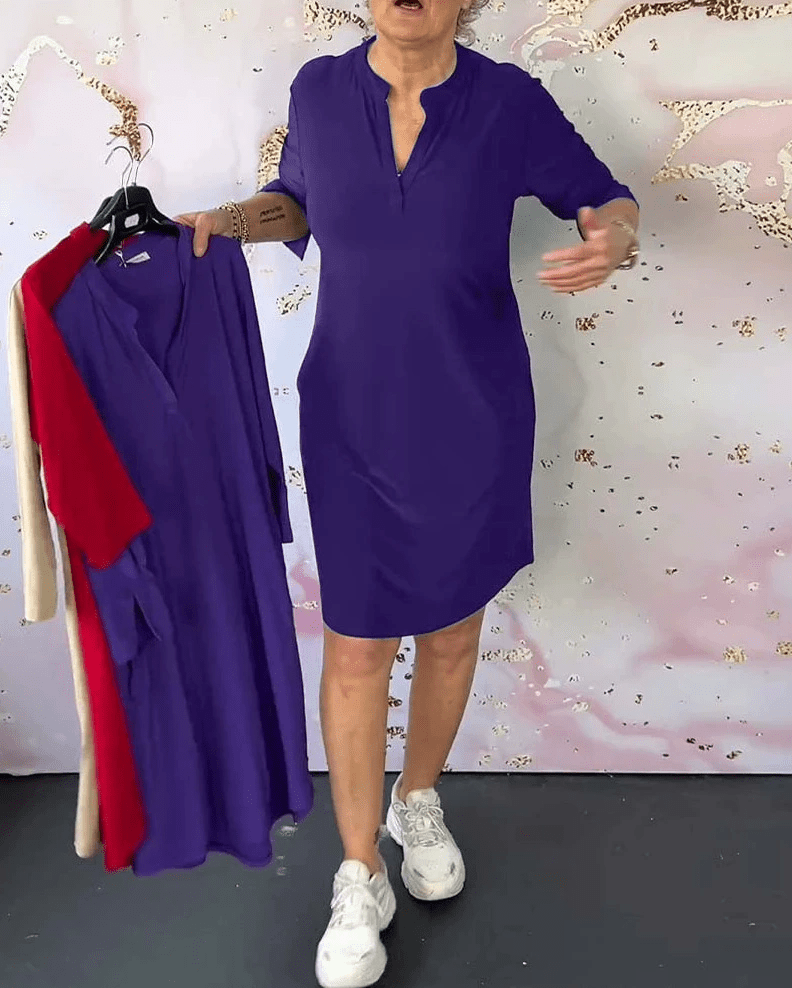 HANNE | ELEGANT DRESS WITH V - NECK - Rossis Family Boutique Miami