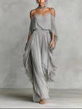 Isabela | Gray fluid set with spaghetti strap top and lightweight pants