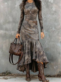 Vintage Polyester Midi Dress with Flared Hem (Belt Included)