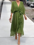 MONICA | CHIFFON DRESS WITH V - NECK - Rossis Family Boutique Miami