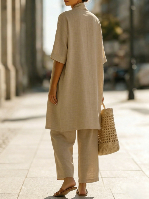 Elena | Completo Tre Pezzi Minimalista in Cotone e Lino