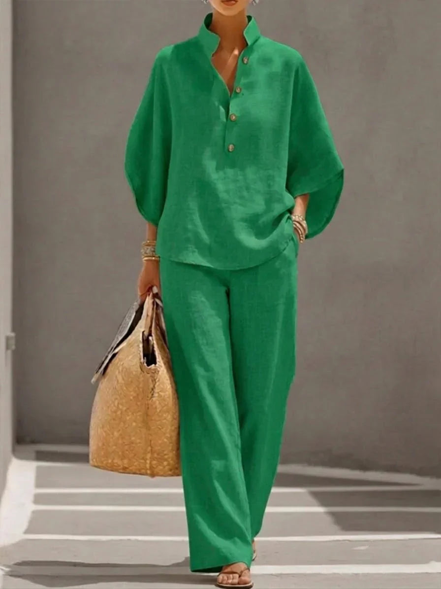 Maribel | Batwing Sleeve Top and Wide Leg Pants Set