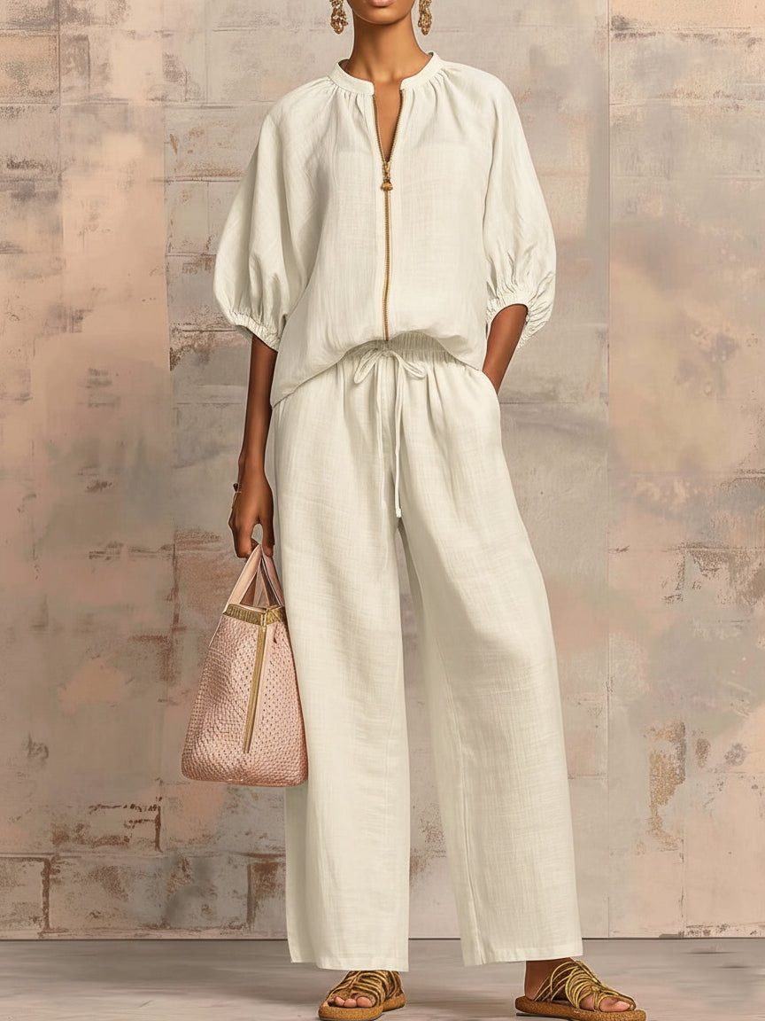 Léonie | Completo Elegante Due Pezzi in Cotone e Lino