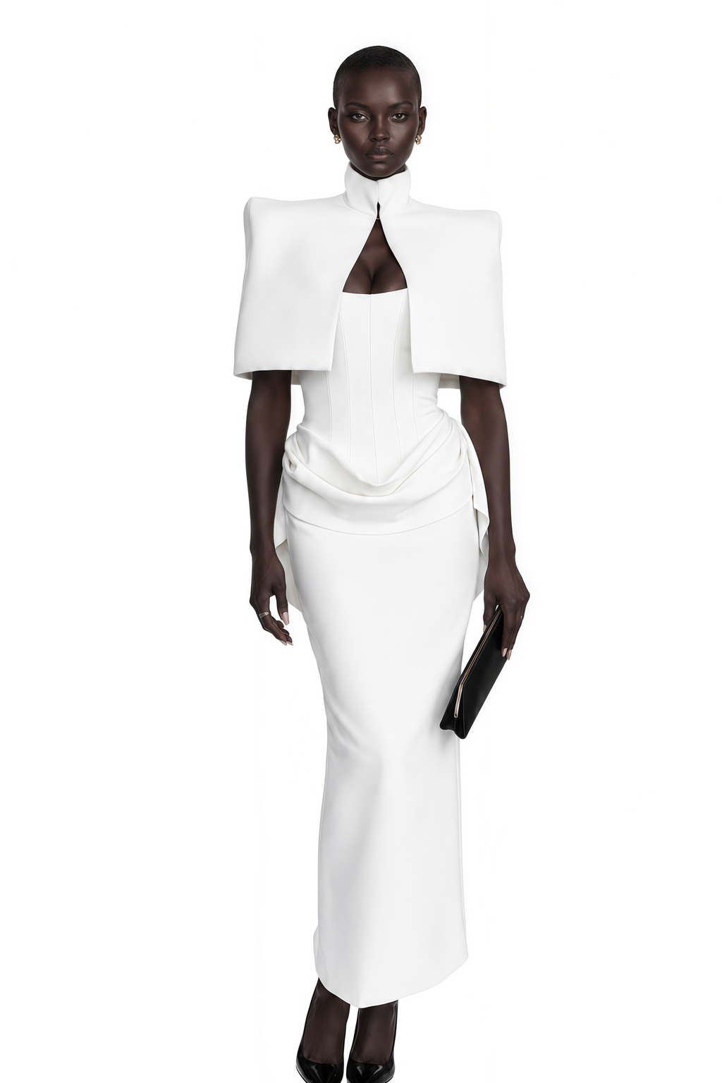 Felice White Structured Cape & Corset Dress Set