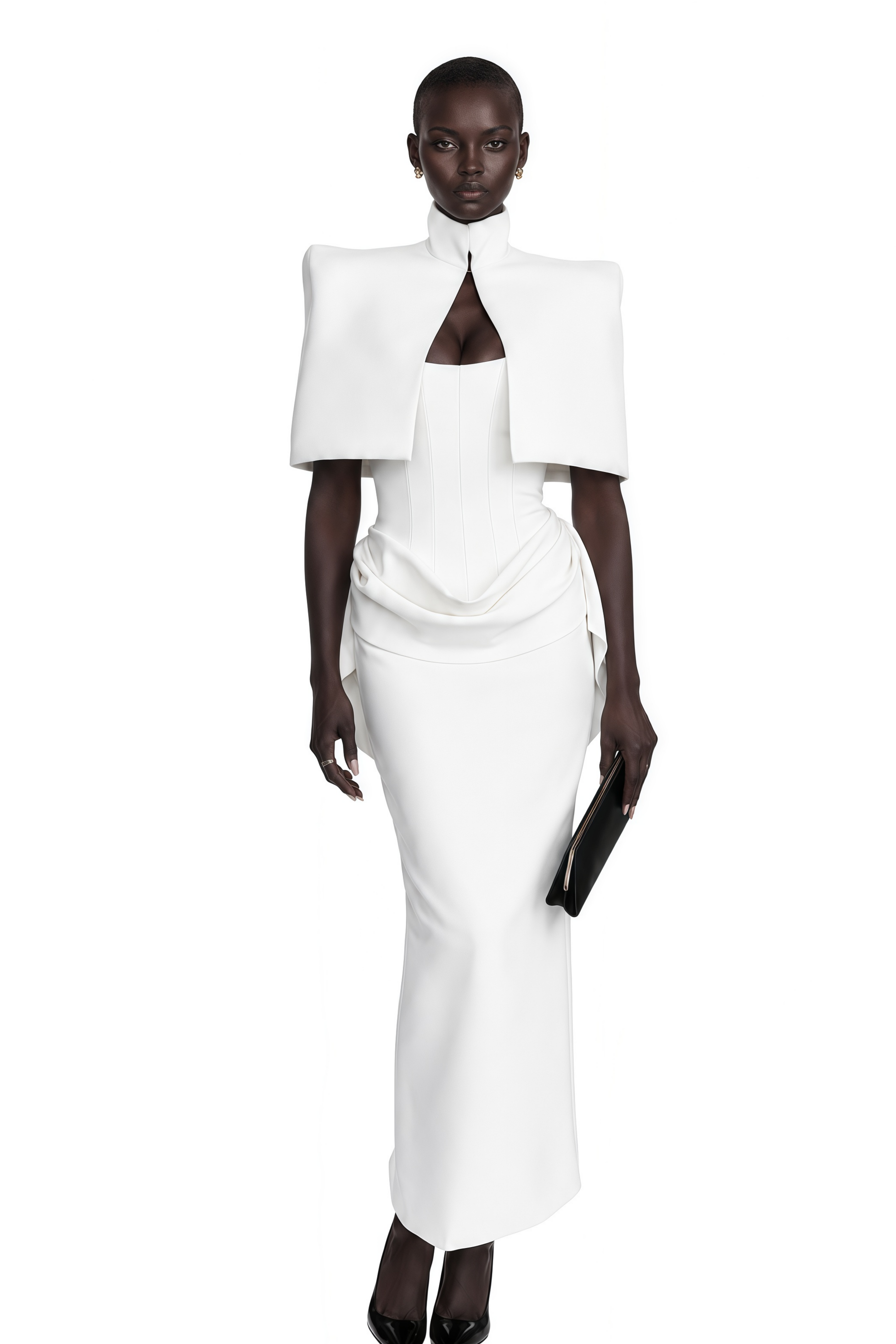 Felice White Structured Cape & Corset Dress Set